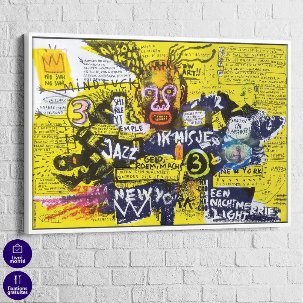 Tableau Basquiat Jazz et Révolte 40x60cm / Cadre Blanc Tableau Basquiat