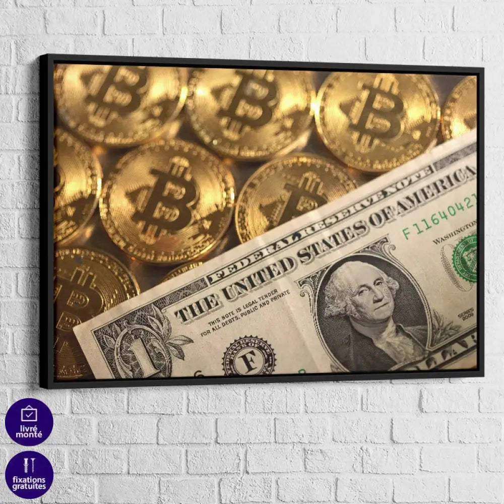 Tableau Bit Coin Dollar 40x60cm / Cadre Noir Tableau Fleur