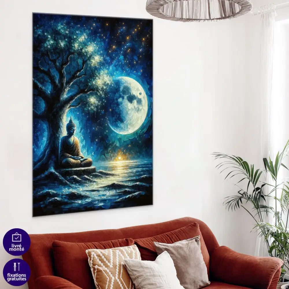 Tableau Bouddha Bleu Sous La Lune - Montableaudeco