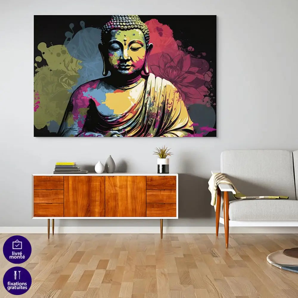 Tableau Bouddha Éveil en Couleurs 40x60cm / Toile tendue sur châssis Tableau Bouddha