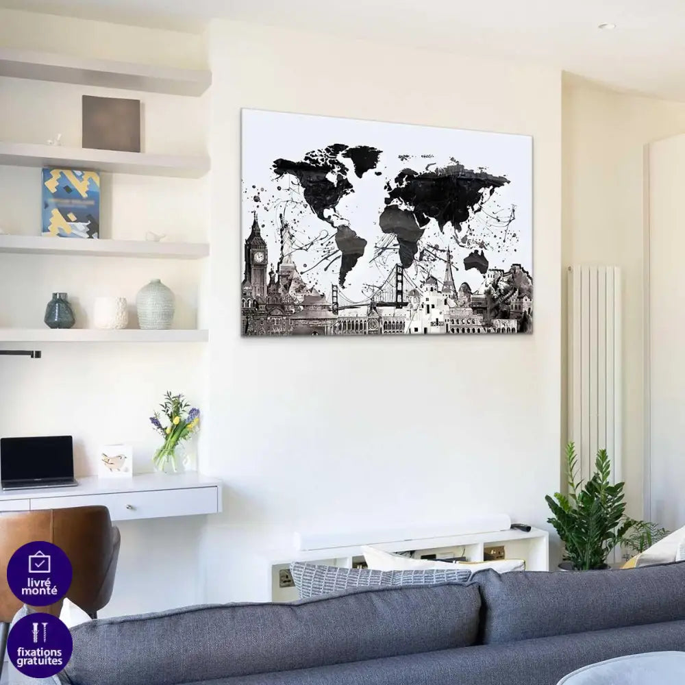 Tableau Carte du Monde Monuments - Montableaudeco