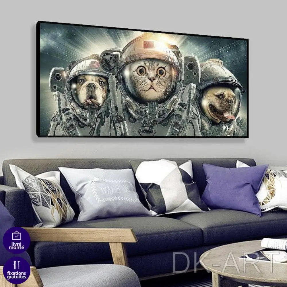 Tableau Chat et Chien Les Astronautes - Montableaudeco