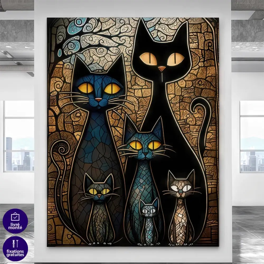 Décoration murale avec une famille de chats artistiques