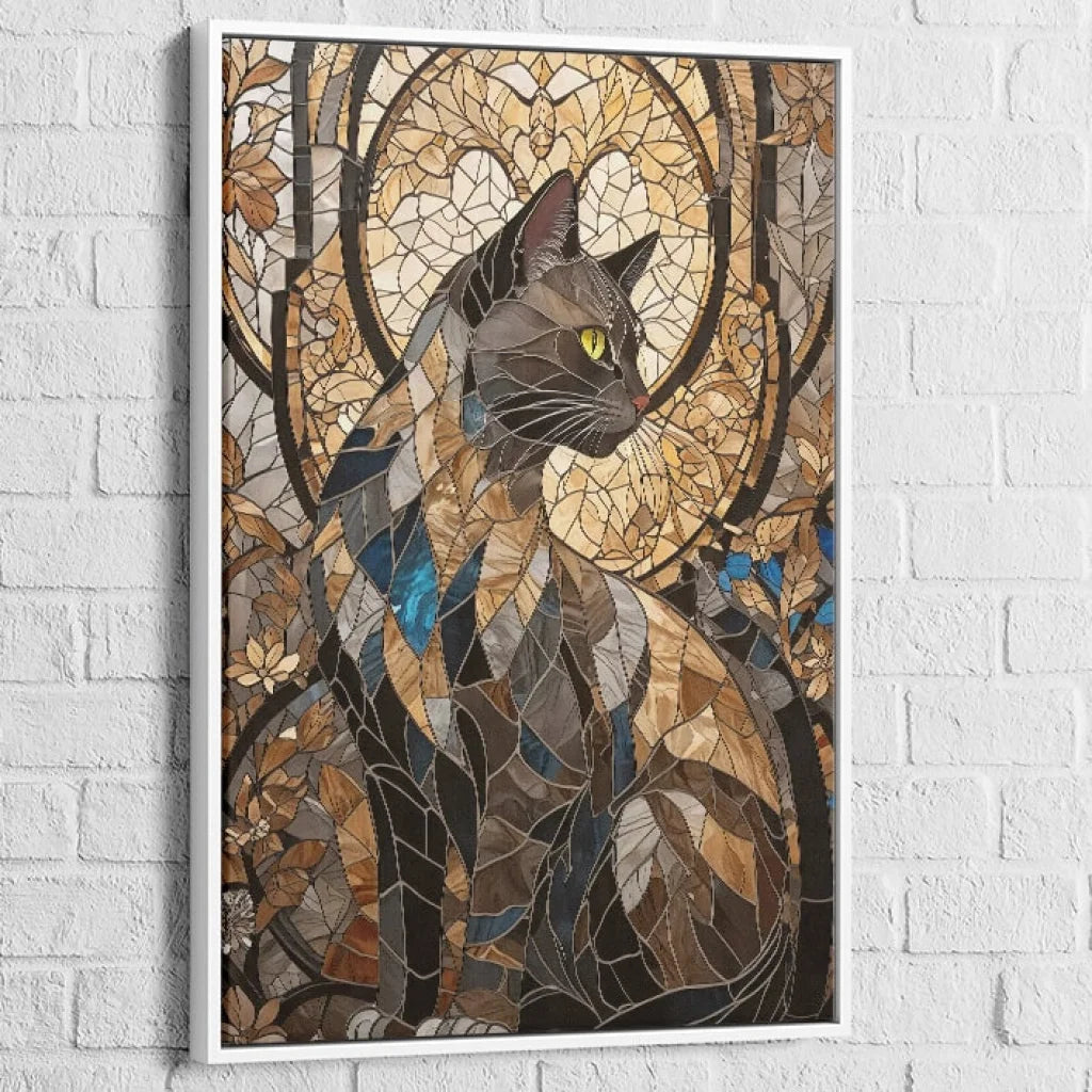 Illustration artistique chat majestueux style verrière

