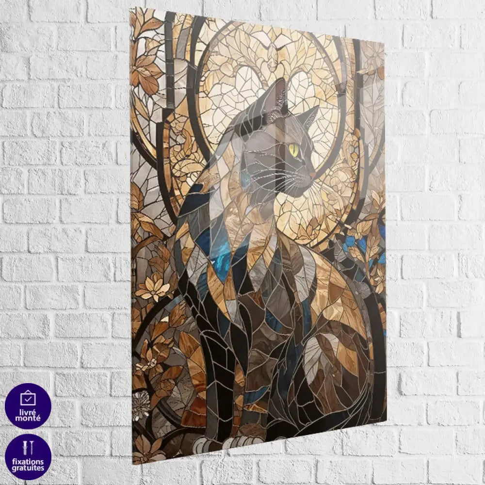 Déco murale chat original inspiration vitrail


