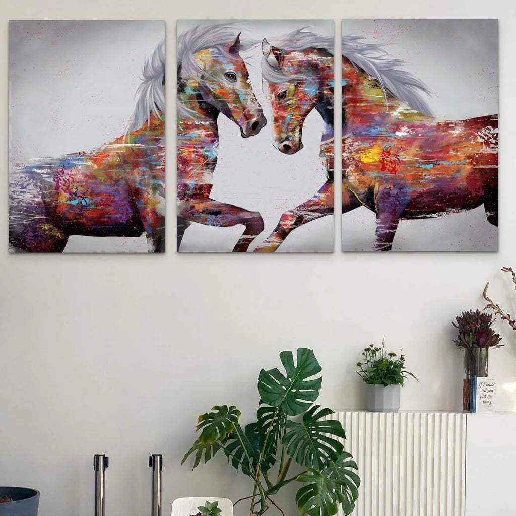 Tableau Cheval Coloré 3 Parties - Montableaudeco