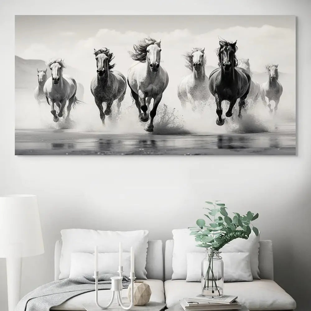 Tableau Cheval Galop Sauvage 40x80cm / Toile tendue sur châssis Tableau Cheval