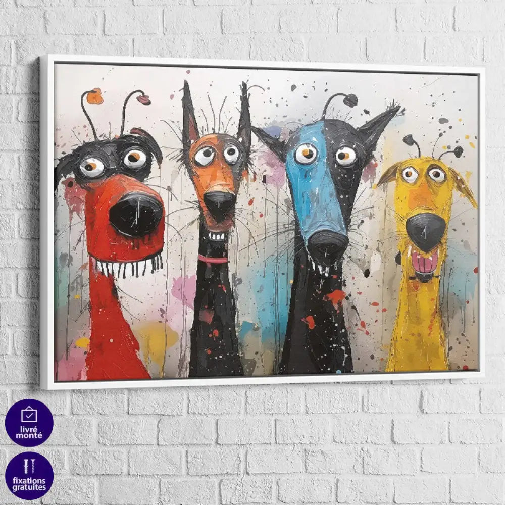 Tableau Chien Crazy Dogs 40x60cm / Cadre Blanc Tableau Chien