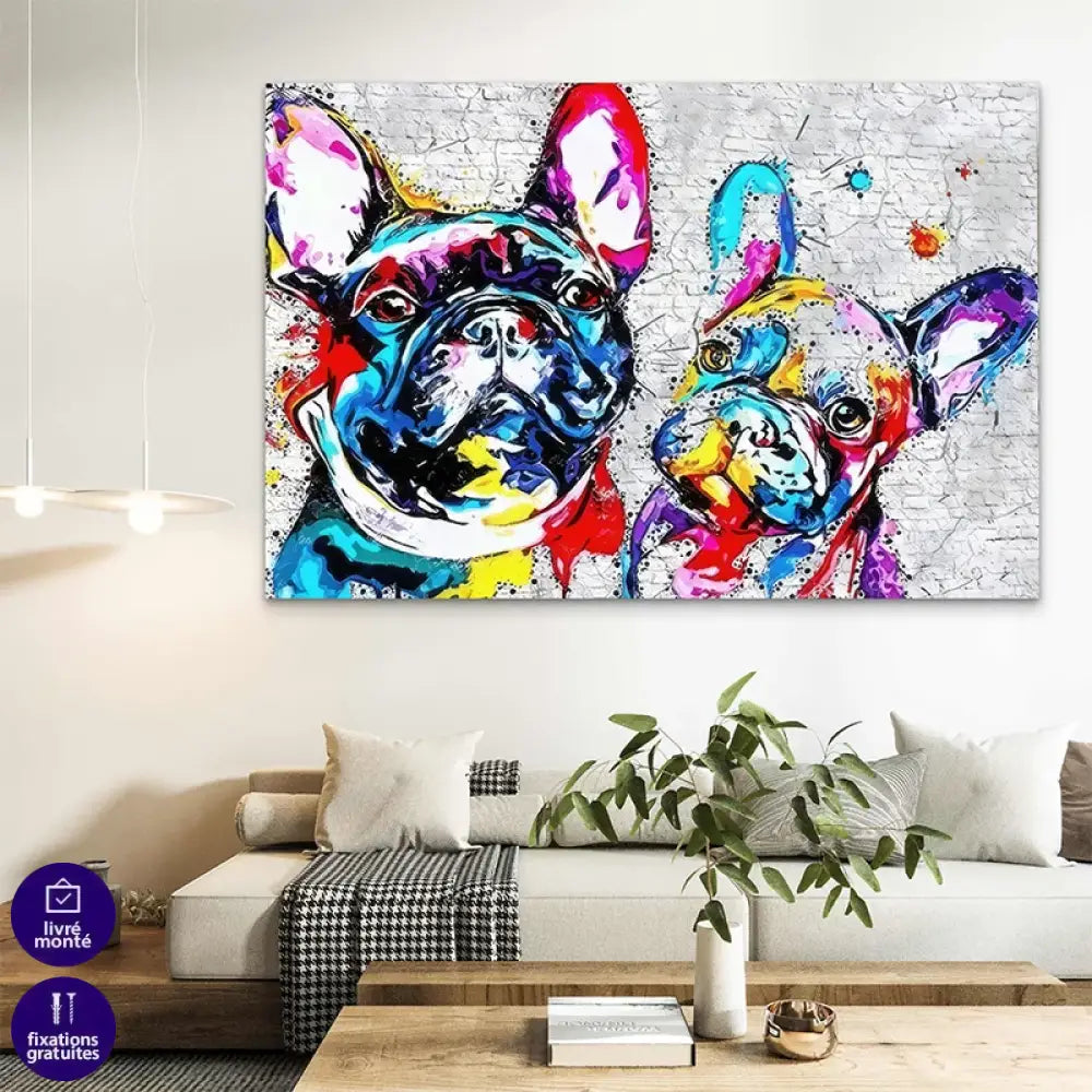 Illustration murale de bouledogues expressifs

