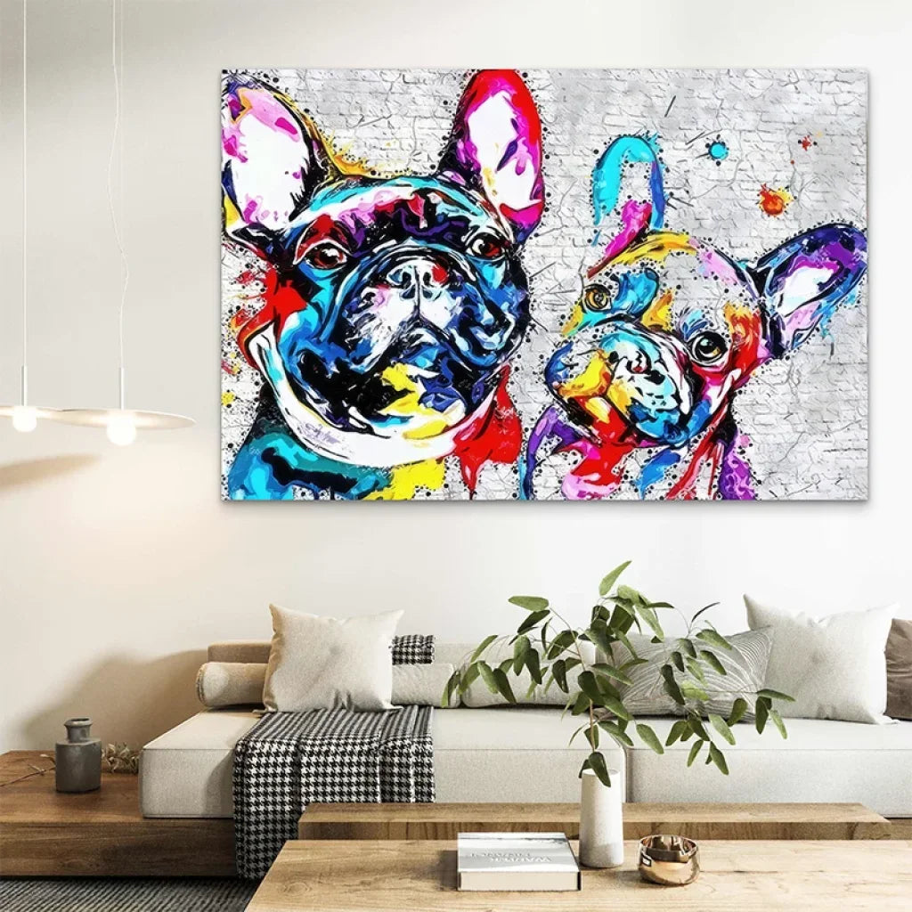 Illustration murale de bouledogues expressifs

