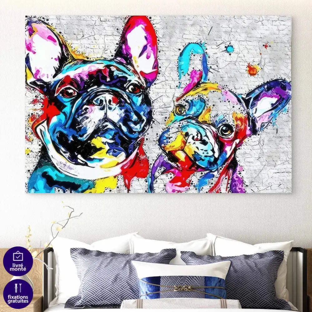 Chien stylisé en peinture pop art multicolore

