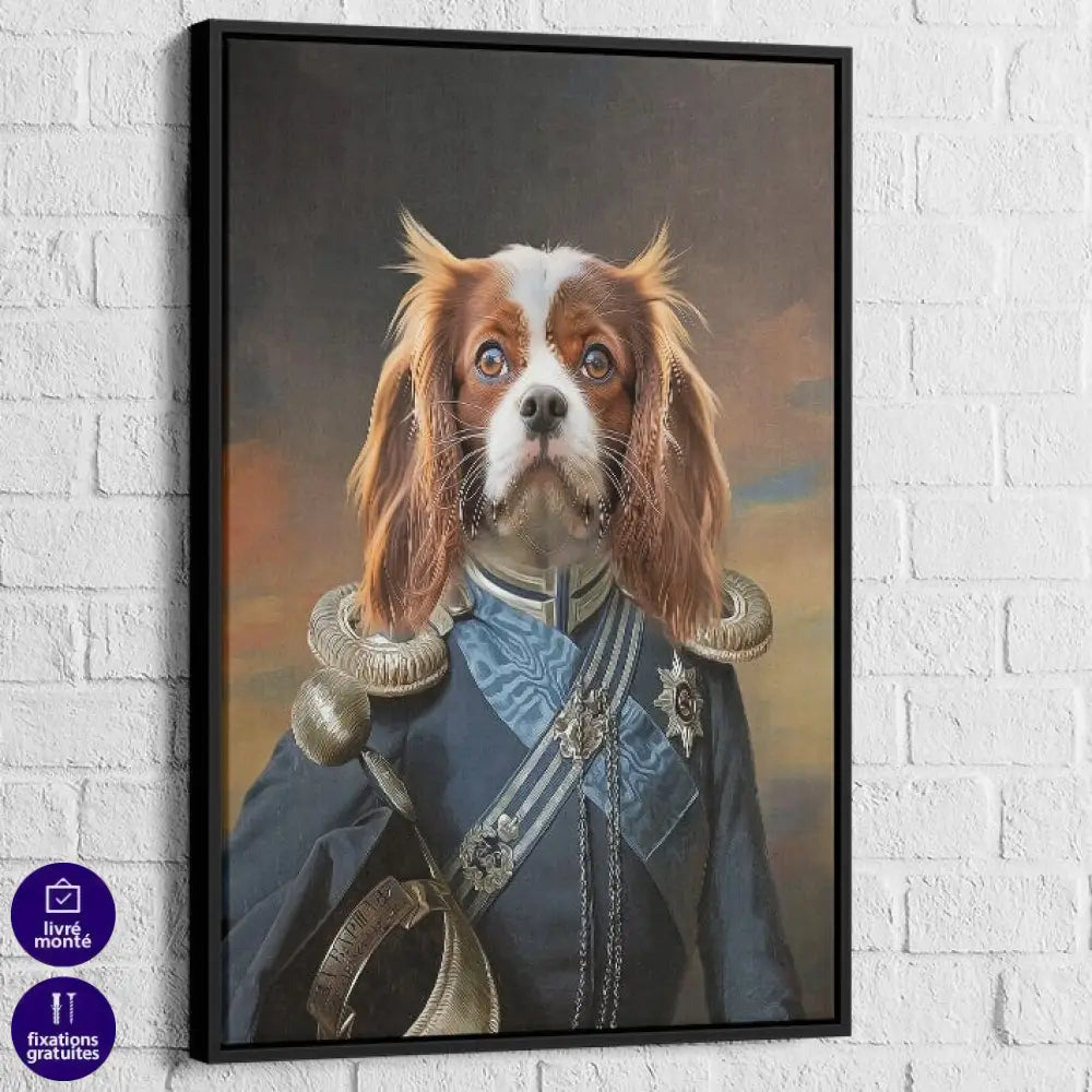 toile chien personnalisé portrait officier royal uniforme bleu