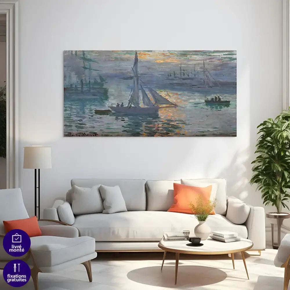 Voiliers et silhouettes dans la brume, Monet Impression soleil levant