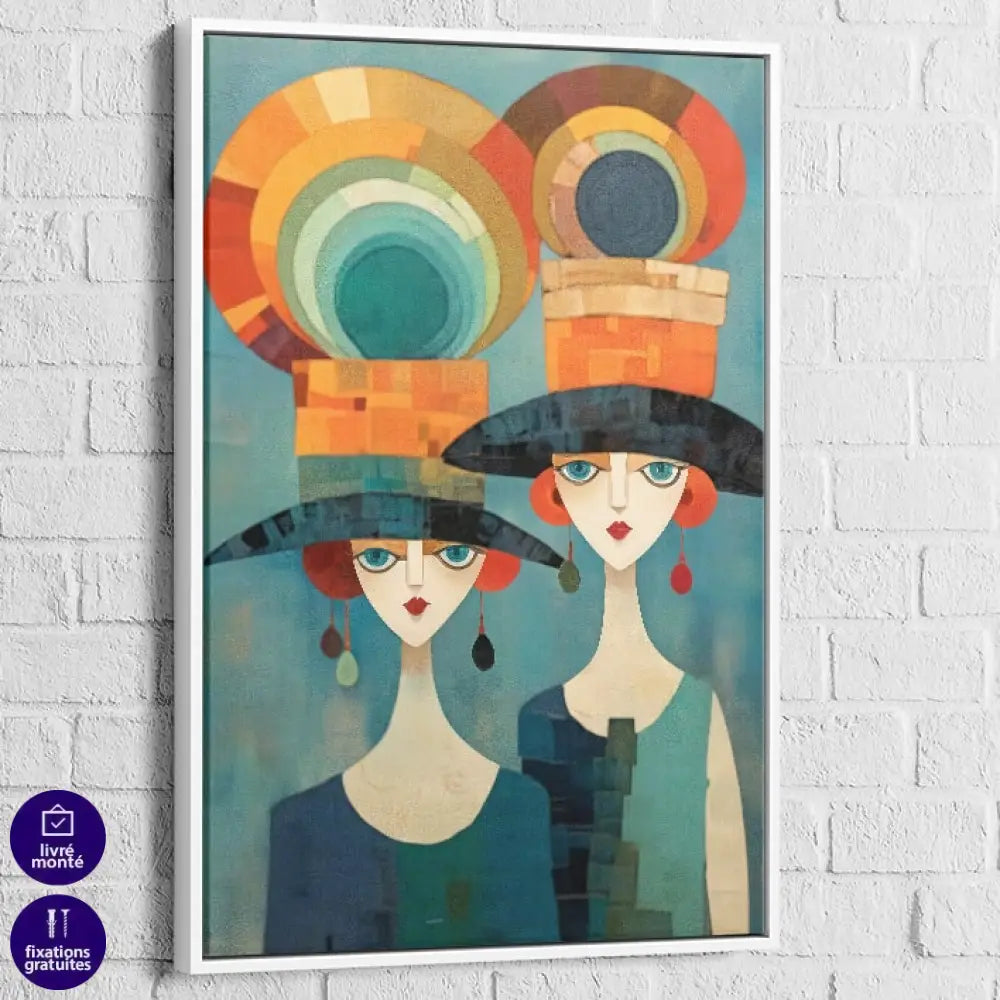 Tableau Contemporain Élégance Géométrique 40x60cm / Cadre Blanc Tableau Moderne