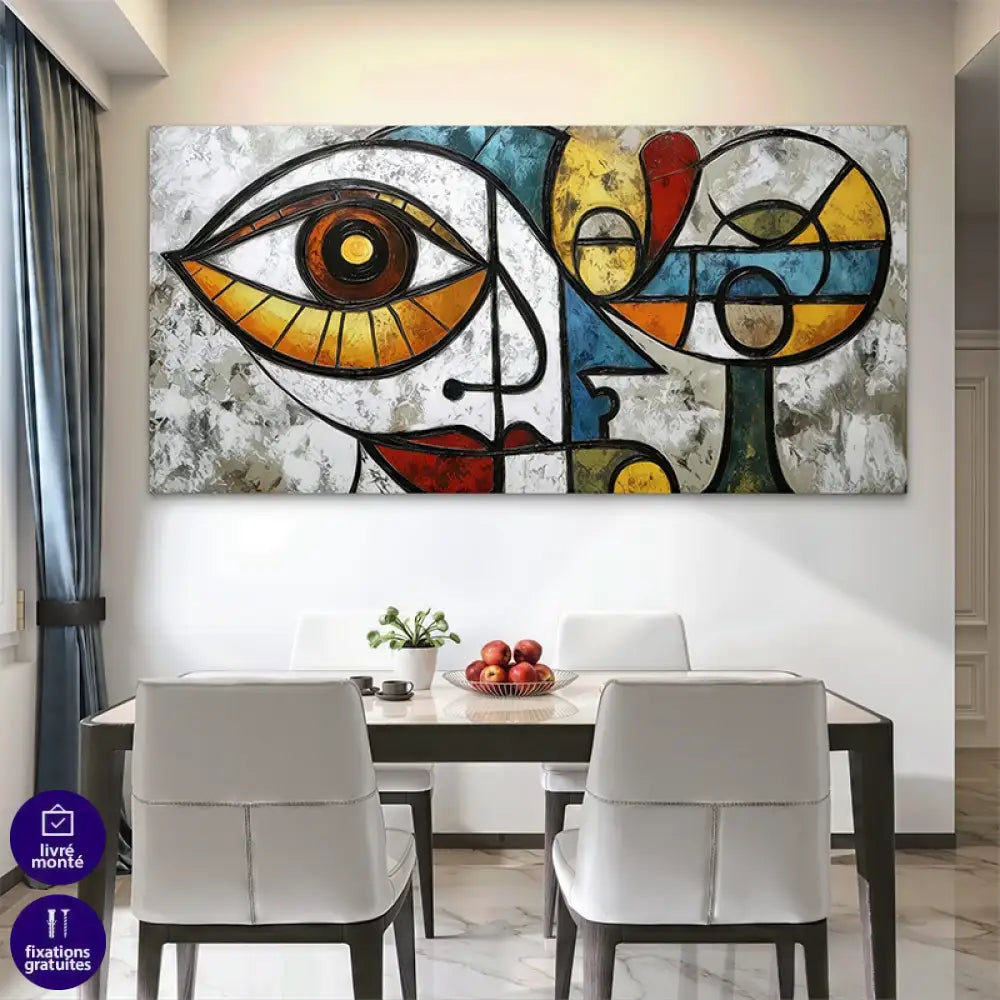 Œuvre d’art moderne colorée style cubiste pour décoration de salon

