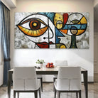 Œuvre d’art moderne colorée style cubiste pour décoration de salon

