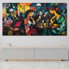 Tableau cubiste de scène de café aux couleurs vives