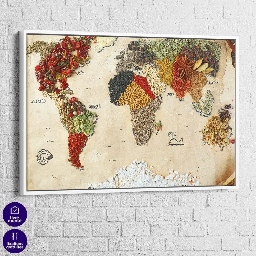 Tableau Cuisine Carte du Monde Épicée - Montableaudeco