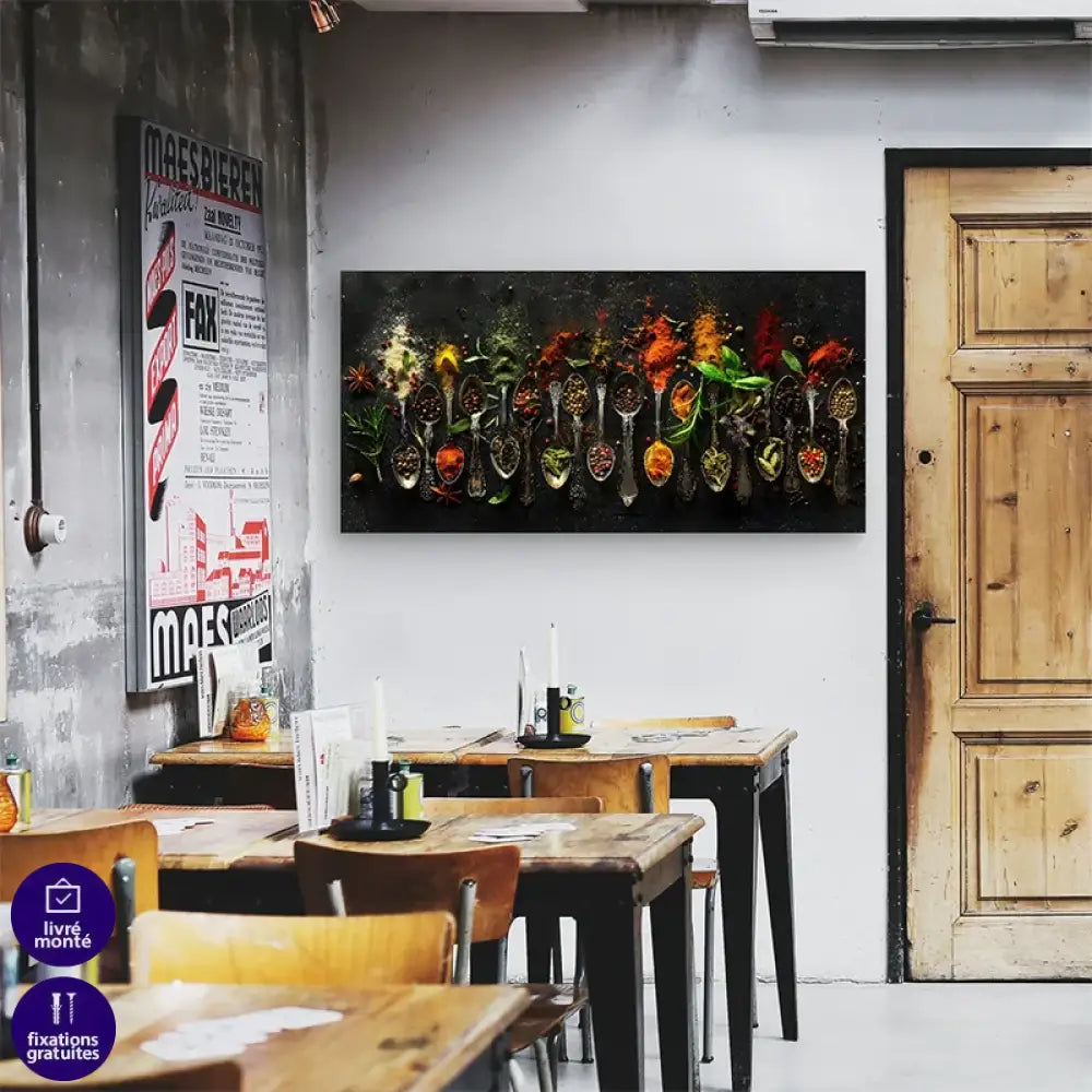 Tableau moderne d'épices colorées - décoration sensorielle pour cuisine et salle à manger

