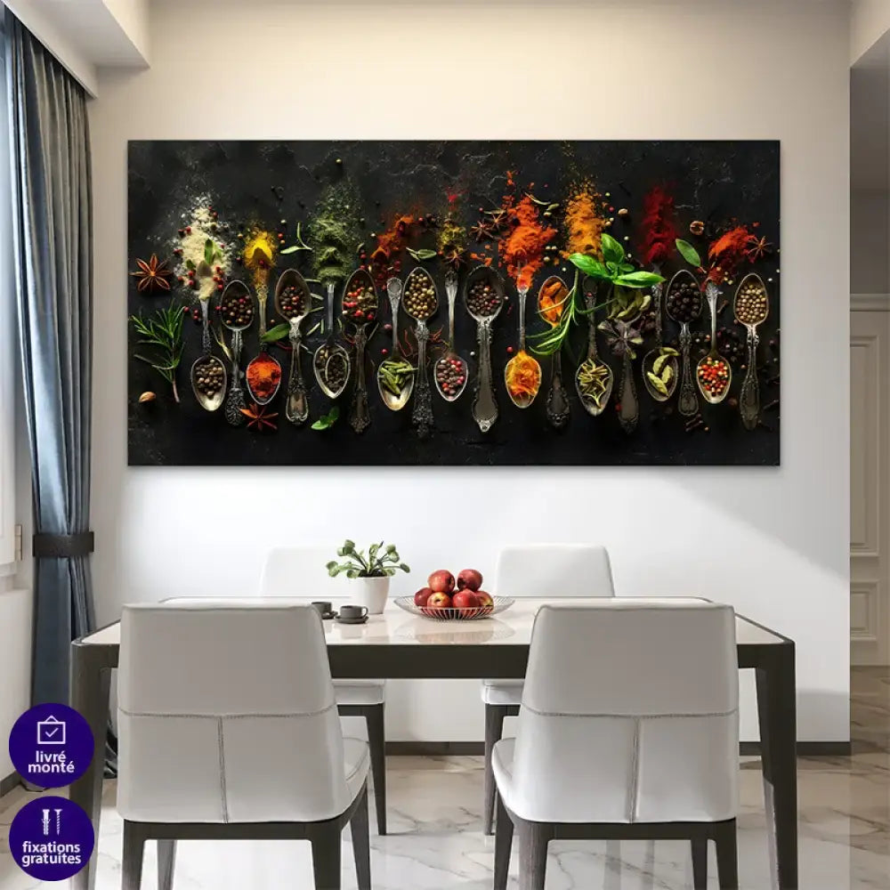 Tableau Symphonie d'Épices - voyage culinaire et explosion de saveurs en art mural

