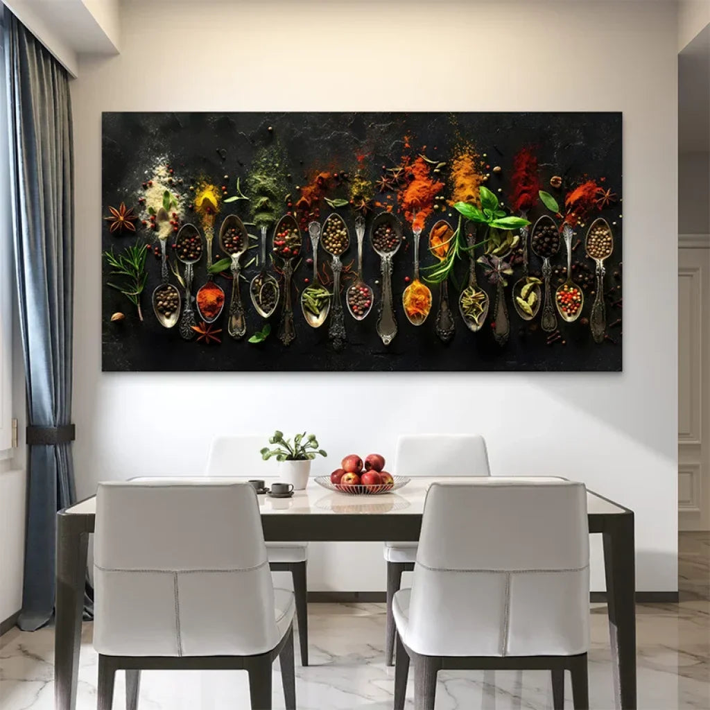 Tableau Symphonie d'Épices - voyage culinaire et explosion de saveurs en art mural

