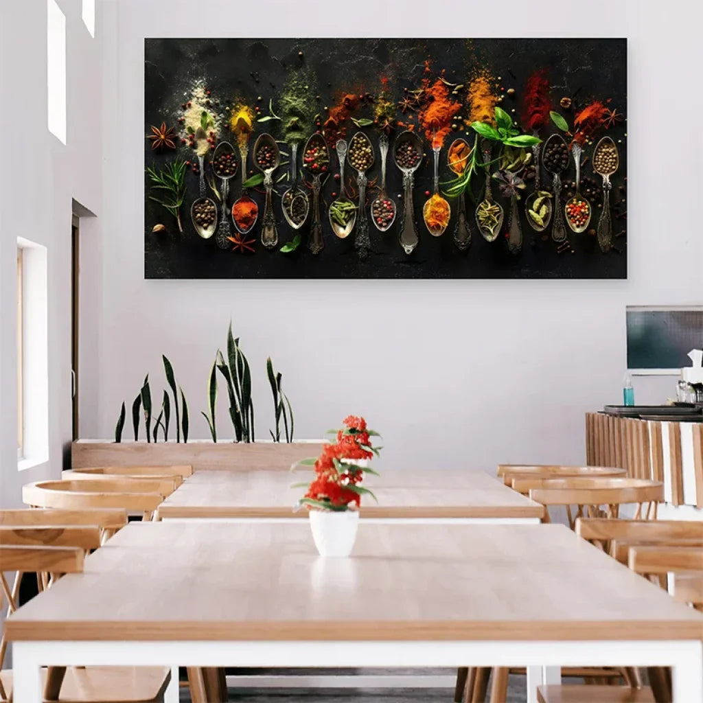 Art mural épices et cuillères anciennes - tableau contemporain pour cuisine

