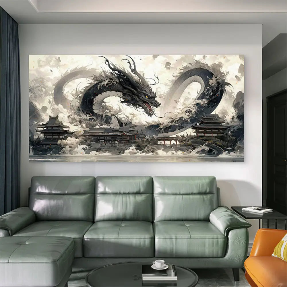 Tableau moderne Shenron Sombre, dragon noir légendaire style Dragon Ball pour décoration murale