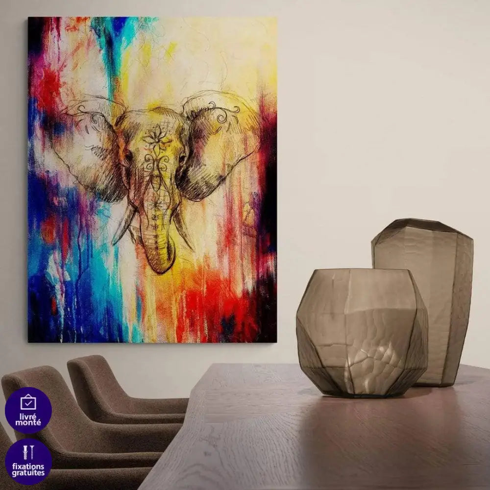Tableau Éléphant Coloré - Montableaudeco