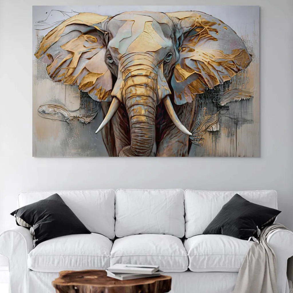 Tableau Éléphant Doré 40x60cm / Affiche sans cadre Tableau Éléphant