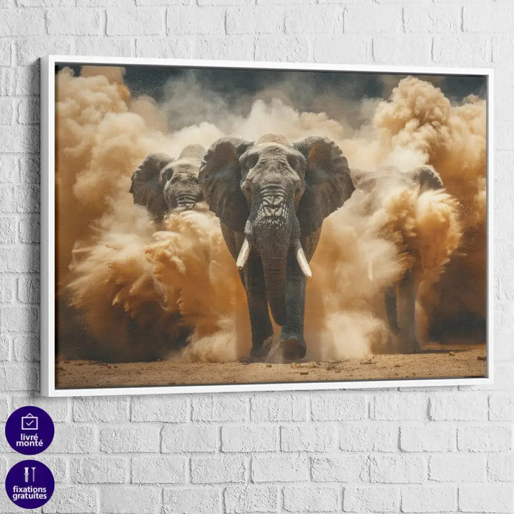 Tableau Éléphant Puissance Majestueuse Cadre blanc