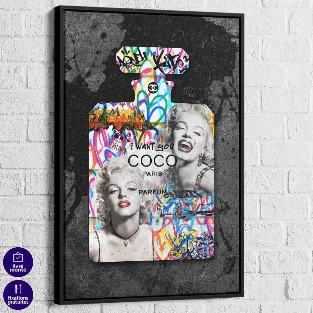 tableau moderne marilyn coco cadre noir