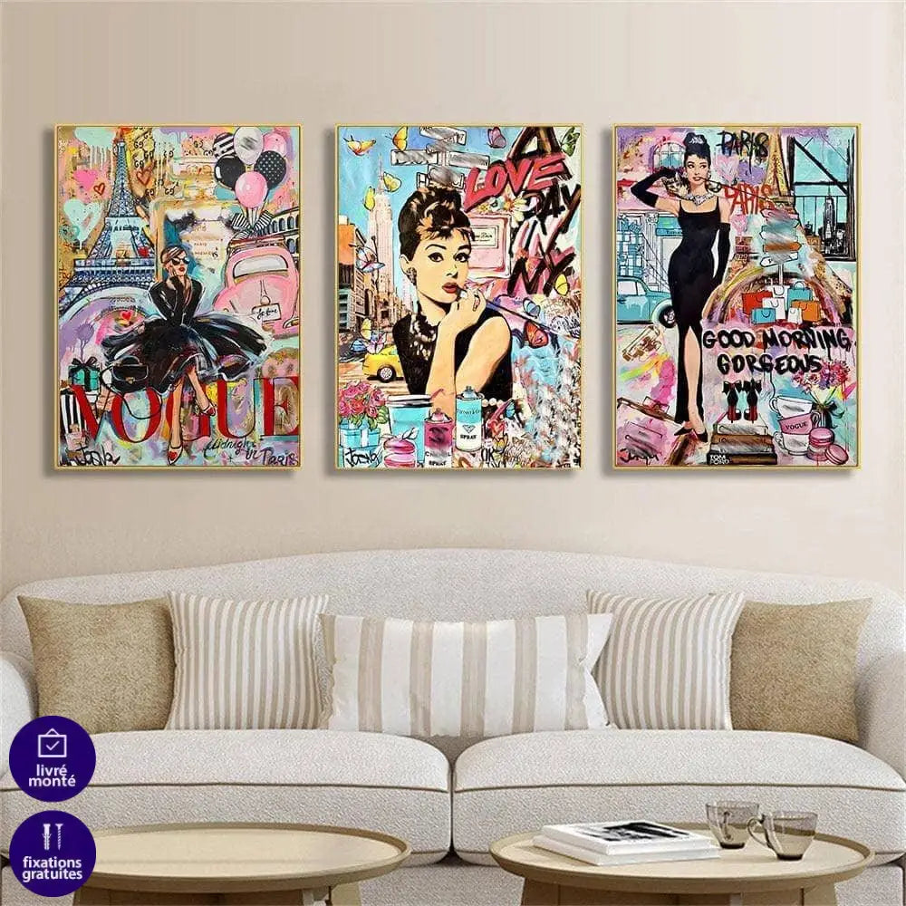 Tableau Fashion Vogue Rétro 3 Pièces - Montableaudeco