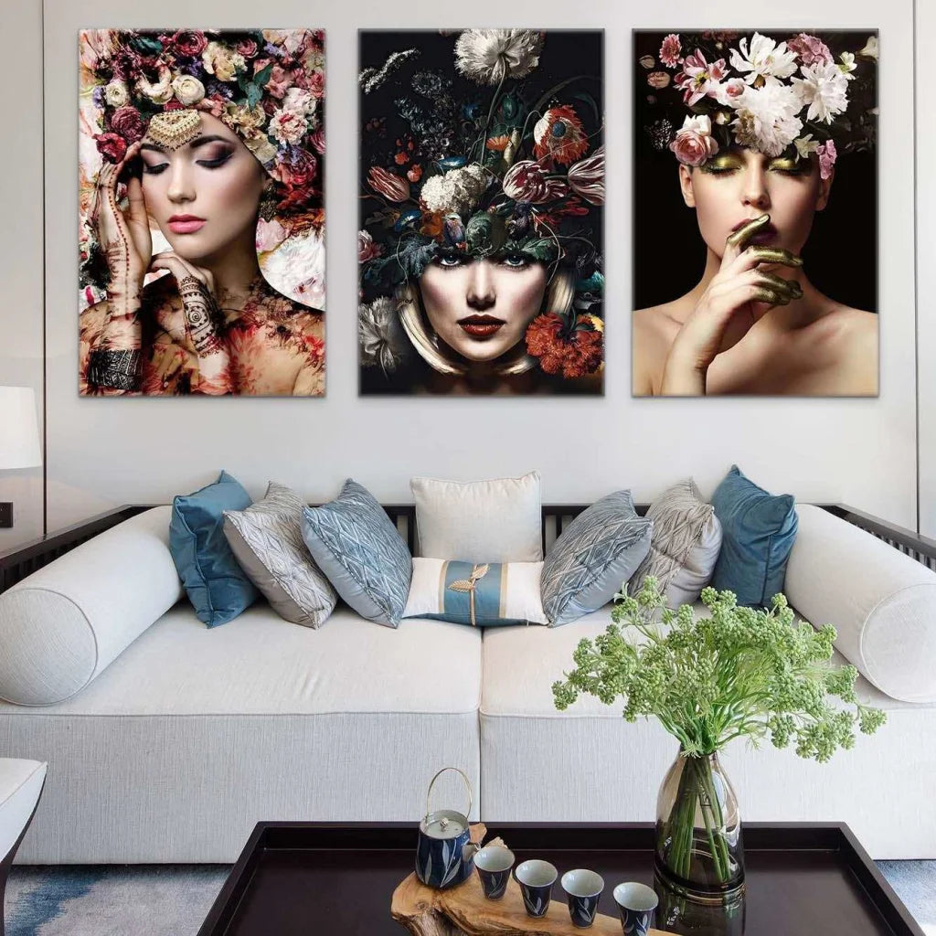 Tableau Femme de Fleurs 3 Pièces - Montableaudeco