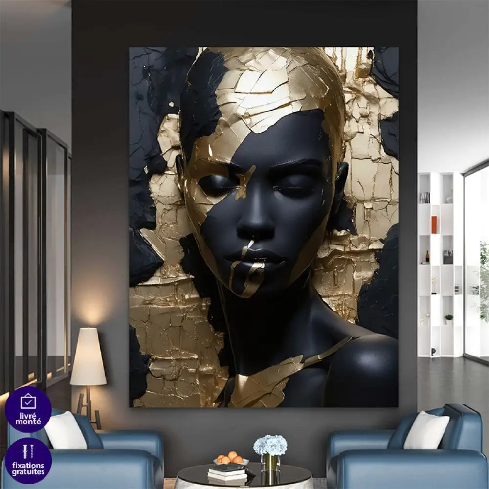 Tableau Femme Reine d’Or et d’Ombre pour décoration murale élégante et moderne

