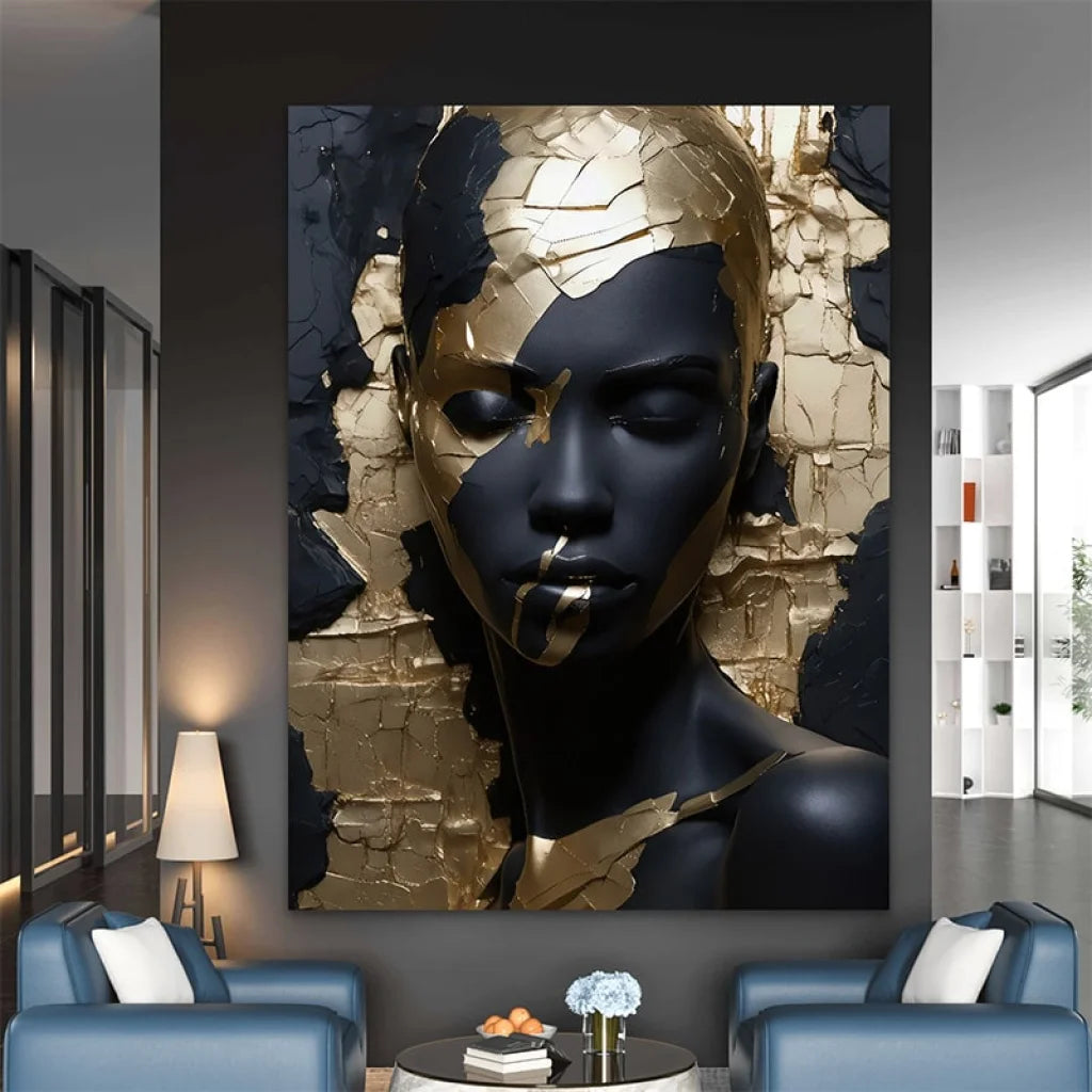 Tableau Femme Reine d’Or et d’Ombre pour décoration murale élégante et moderne

