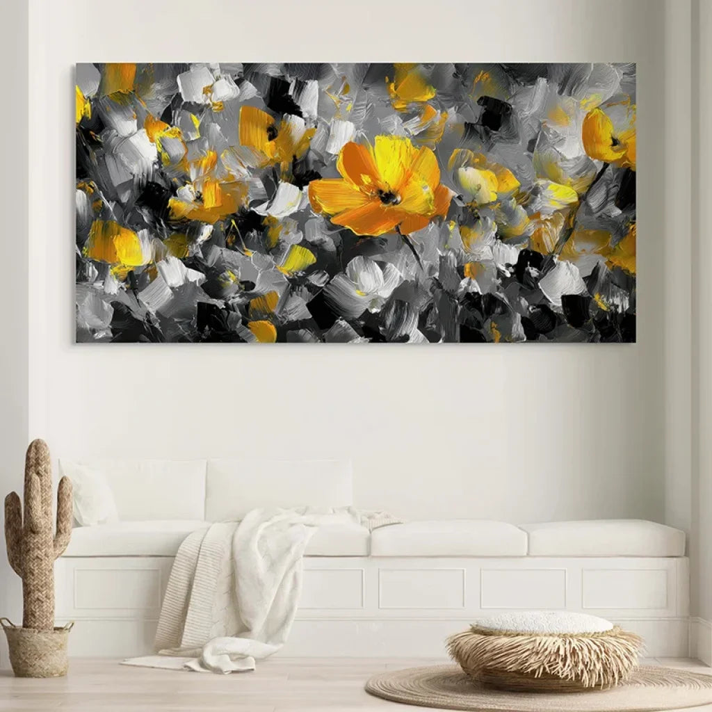 fleur jaune peinture abstraite déco murale contemporaine