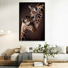 Affiche girafe amour maternel - œuvre d'art murale pour intérieur chaleureux


