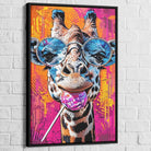 Tableau Girafe Pop Art Lunettes 40x60cm / Cadre Noir Tableau Girafe