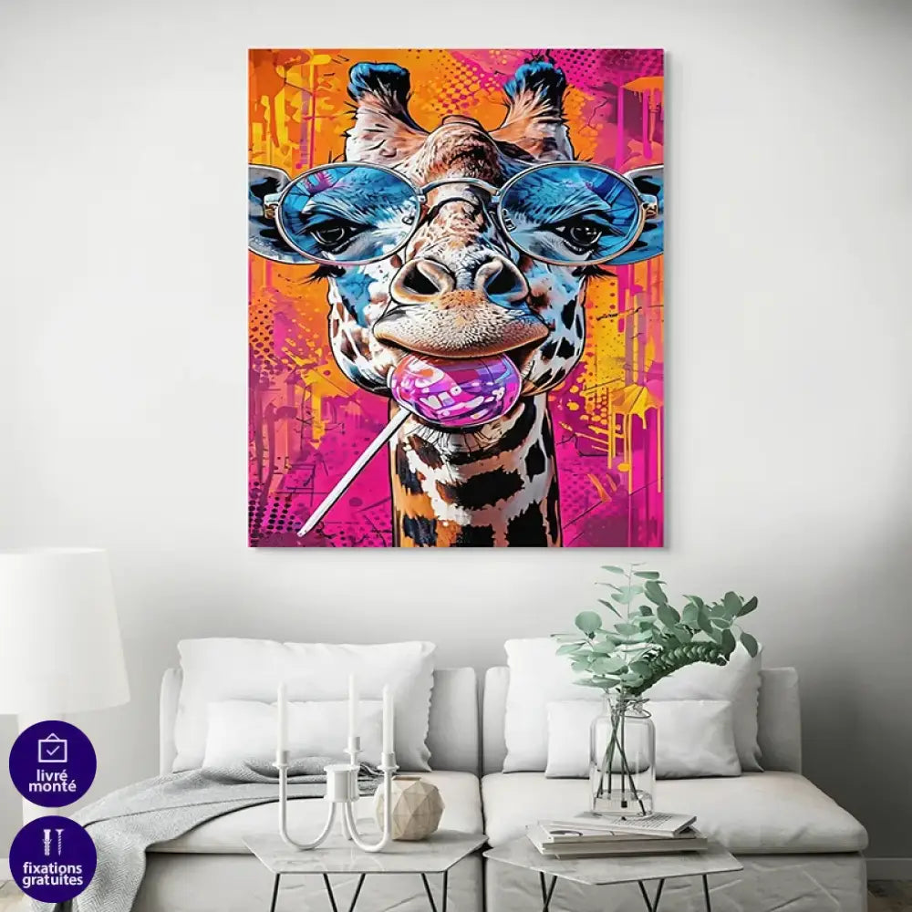 Tableau Girafe Pop Art Lunettes Tableau Girafe