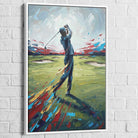 Tableau golf abstrait illustrant la puissance du swing