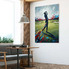 Tableau golf moderne représentant un joueur sur le fairway