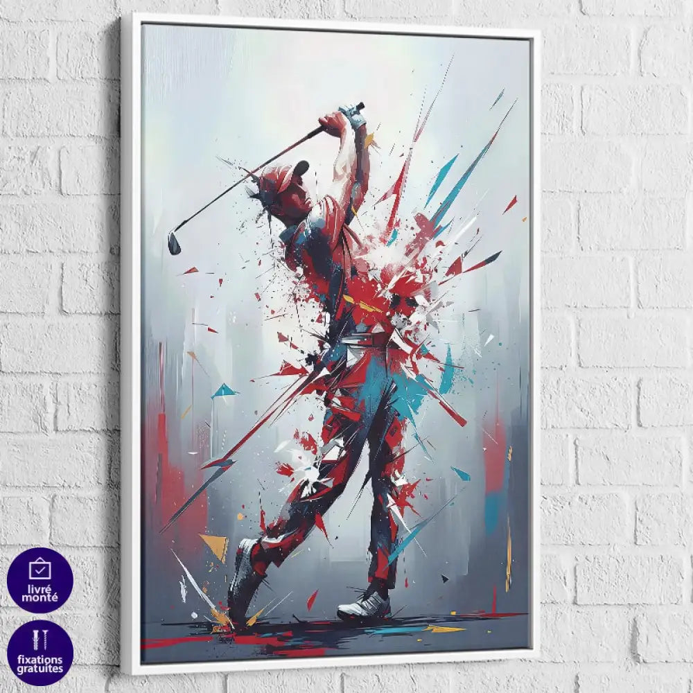 Tableau golf – Swing Explosif, cadre blanc