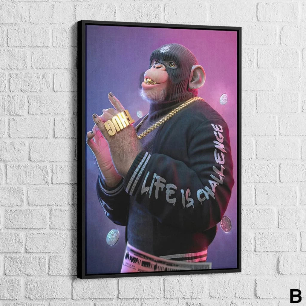 Tableau Gorille Gangsta 40x60cm / Cadre Noir / B Tableau Animaux