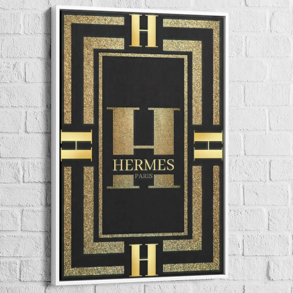 Tableau Hermès Rouge et Or 40x60cm / Cadre Blanc / Hermès Or Tableau Luxe