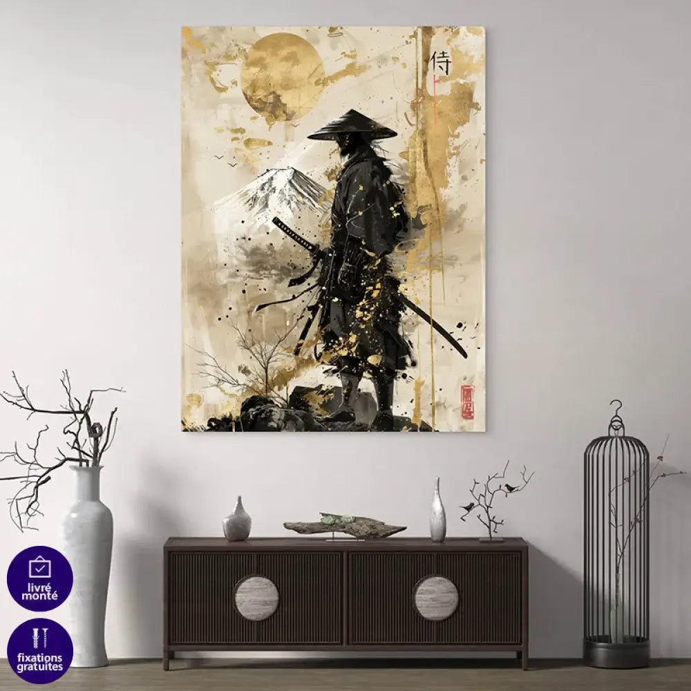 Art mural japonais sur toile – guerrier samouraï en noir et or