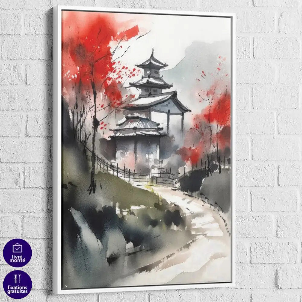 Tableau Japonais Tranquillité d’Automne 40x60cm / Cadre Blanc Tableau Japonais