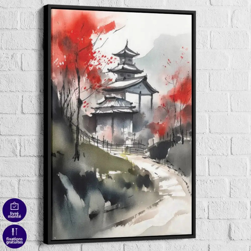 Tableau Japonais Tranquillité d’Automne 40x60cm / Cadre Noir Tableau Japonais