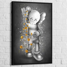 Tableau Kaws – Bitcoin Shower avec cadre noir, contraste chic