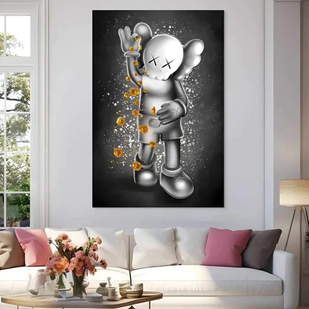 Affiche Kaws Bitcoin, look street art moderne