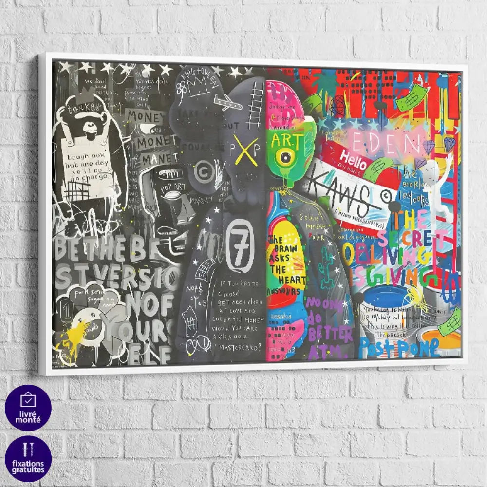 tableau kaws graffiti notes pop art cadre blanc